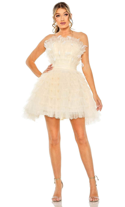 Mac Duggal 20529 - Strapless Feather Detail Cocktail Dress Special Occasion Dress 0 / Ivory