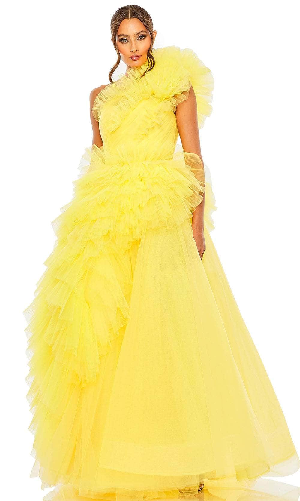 Mac Duggal 20534 - Ruffled Tulle Prom Gown Special Occasion Dress 0 / Sunshine