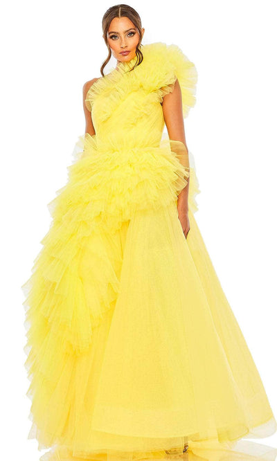 Mac Duggal 20534 - Ruffled Tulle Prom Gown Special Occasion Dress 0 / Sunshine