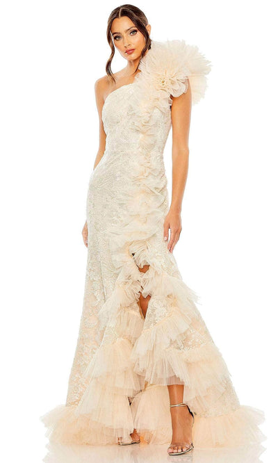 Mac Duggal 20548 - Ruffle Detailed One Sleeve Prom Dress Wedding Dresses 0 / Ivory
