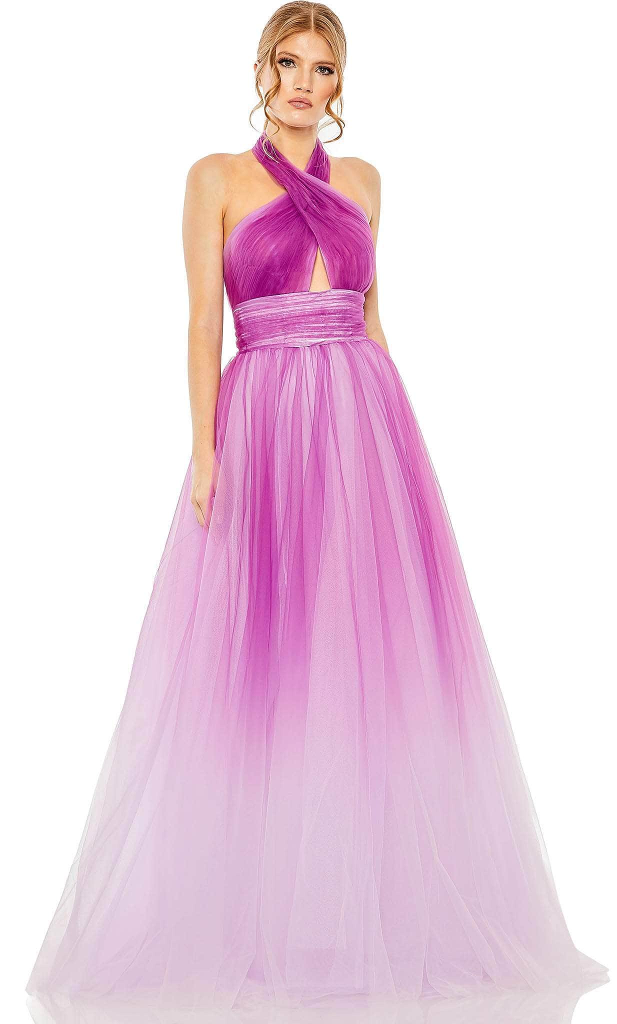 Mac Duggal 20554 - Ruched Halter Neck Prom Gown Prom Dresses 0 / Purple Ombre
