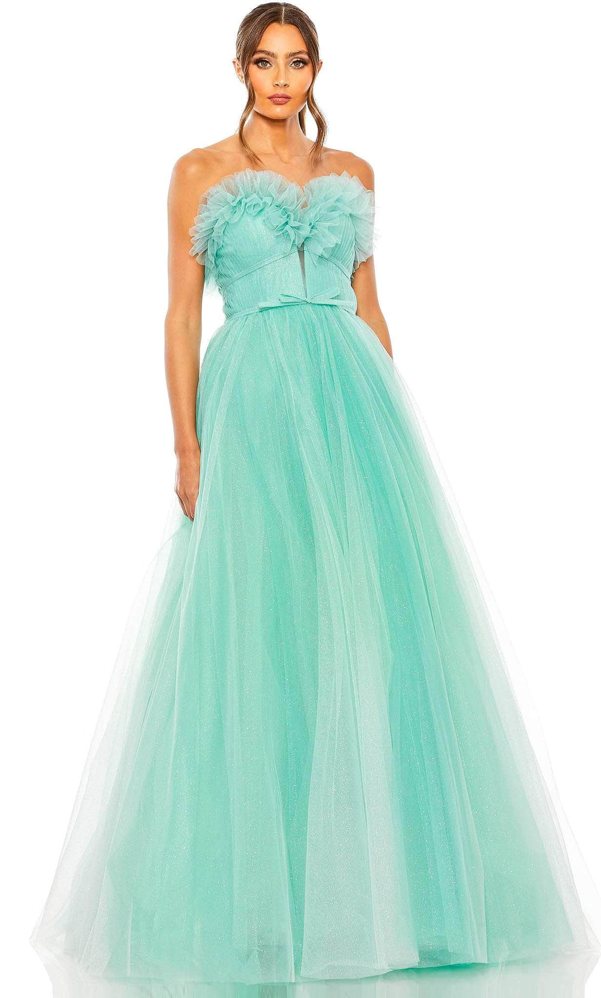 Mac Duggal 20555 - Glitter Tulle Strapless Ballgown Special Occasion Dress 0 / Aqua Ombre