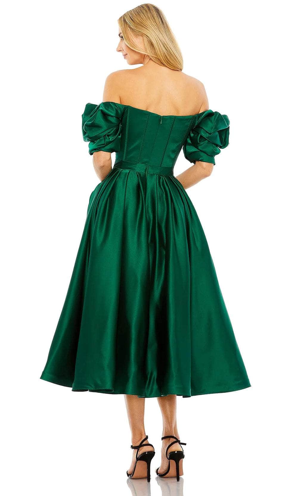 Mac Duggal - Off The Shoulder Tea Length Dress - Emerald Mac Duggal - Off The Shoulder Tea Length Dress - Emerald