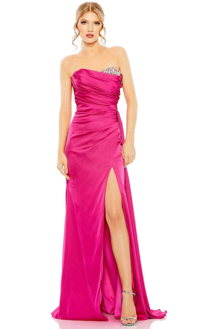 Mac Duggal 2211 - Ruched Satin Prom Gown with Slit Special Occasion Dress 0 / Magenta