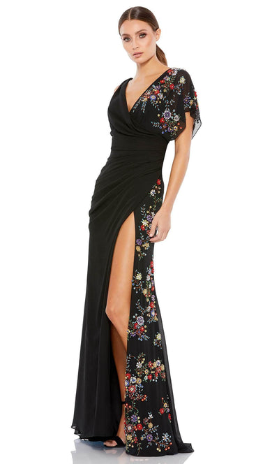 Mac Duggal 26530 - Faux Wrap Floral Beaded Floral Gown Special Occasion Dress 2 / Black Multi