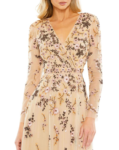 Mac Duggal - 35103 Sheer Long Sleeve Floral Dress Cocktail Dresses