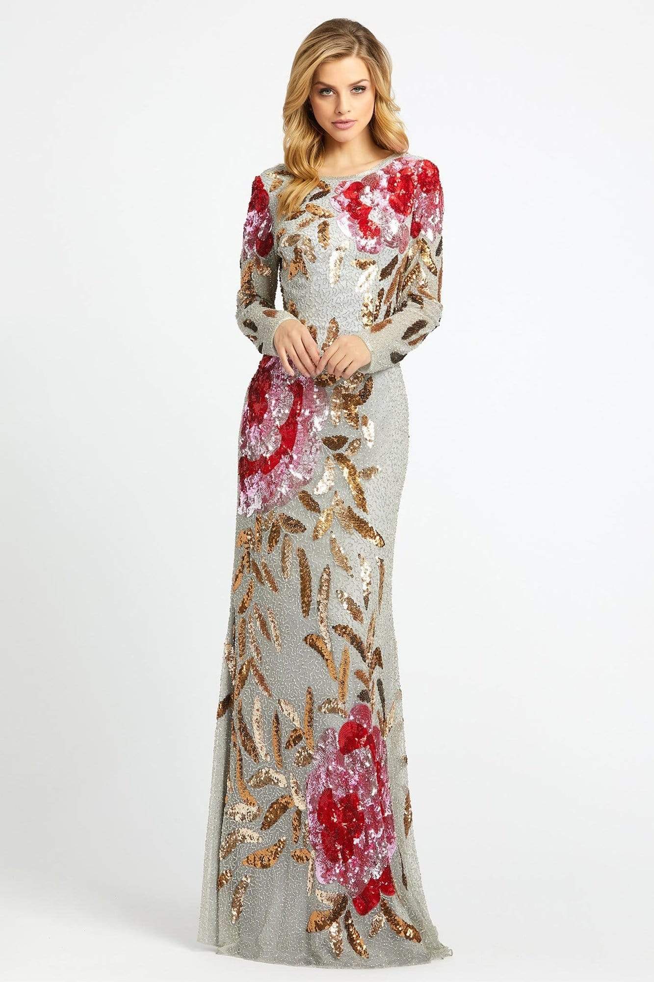 Mac Duggal - 4566R Bateau Multi-Color Long Dress Evening Dresses 0 / Platinum Rose