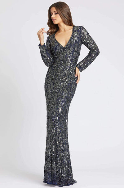 Mac Duggal - 4578D Beaded Long Sleeves V Neck Dress Special Occasion Dress