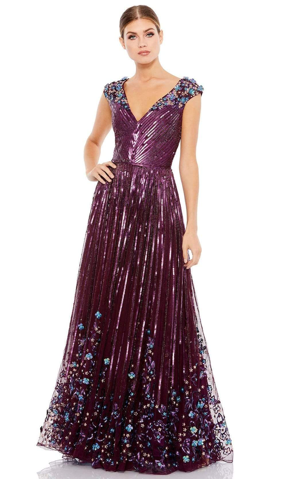 Mac Duggal 5223 - Cap Sleeve Sequin Evening Gown Evening Dresses 0 / Amethyst