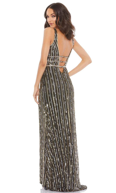 Mac Duggal - 5232 Sequin-Stripe High Slit Dress Evening Dresses