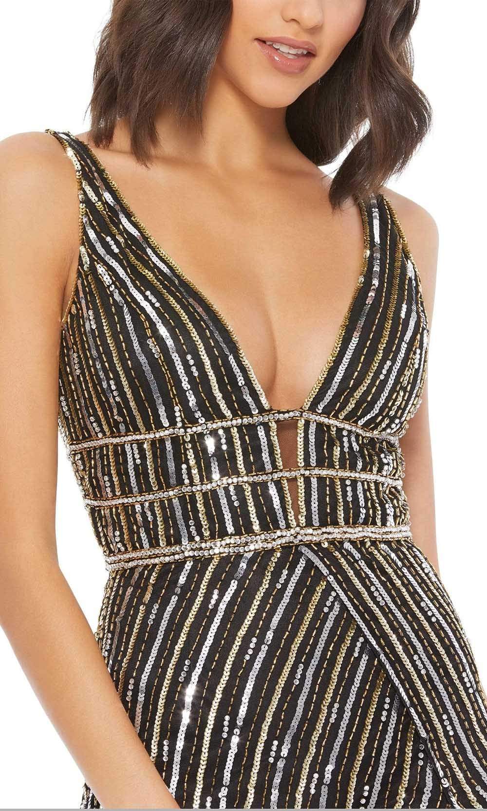 Mac Duggal 5232 - Long Sheath Dress - Sequins, Thin Strap Details, High Slit, Plunging V-Open Back, Back Zipper Closure, Sweep Train ADASA Mac Duggal 5232 - Long Sheath Dress - Sequins, Thin Strap Details, High Slit, Plunging V-Open Back, Back Zipper Closure, Sweep Train ADASA
