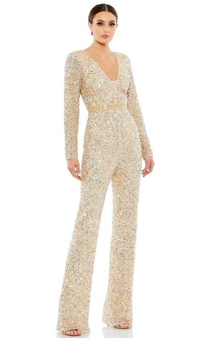 Mac Duggal 5411 - Sequined Allover Long Sleeve Jumpsuit Formal Pantsuits 0 / Nude