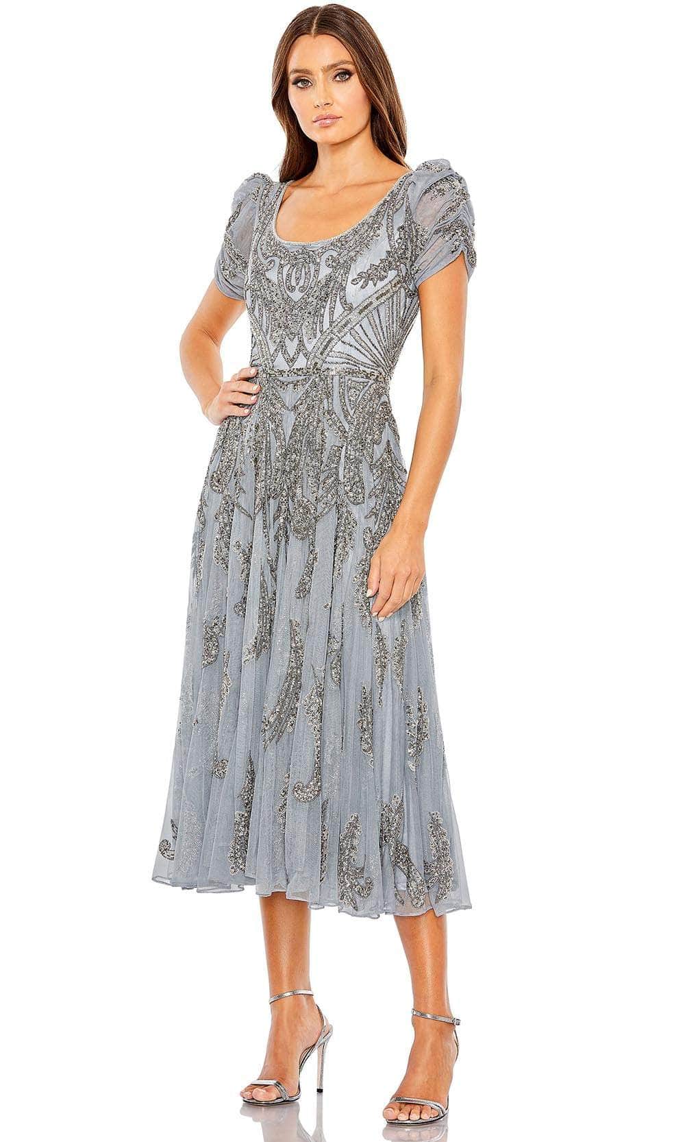 Mac Duggal 5434 - Beaded Short Sleeve Tea Length Dress Cocktail Dresses