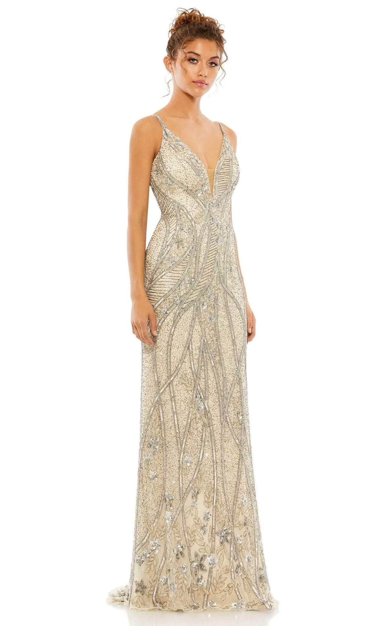 Mac Duggal 5517 - Embellished Sheath Evening Gown Special Occasion Dress 0 / Silver Nude