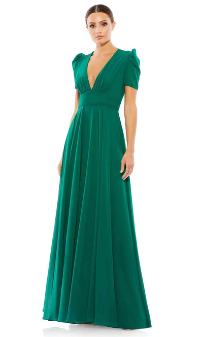 Mac Duggal 55681 - Puff Sleeve Plunging Evening Gown Evening Dresses 0 / Empress Green
