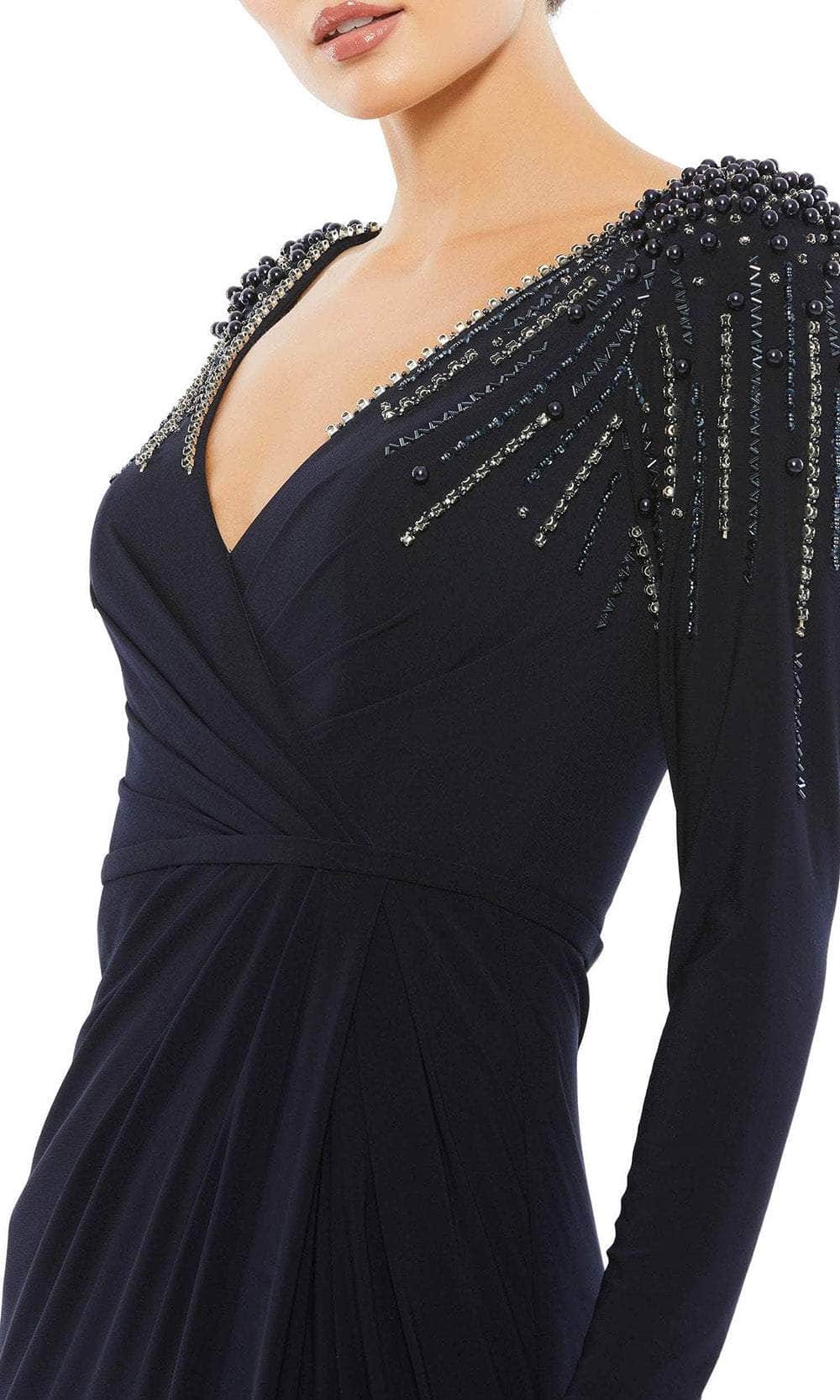 Mac Duggal 55715 - Long Sleeved Embellished Shoulders Jersey Dress Special Occasion Dress