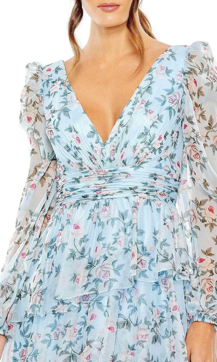 (US発)Mac Duggal シマーリングプリーツAラインガウン mac-duggal-55880-long-sleeve-v