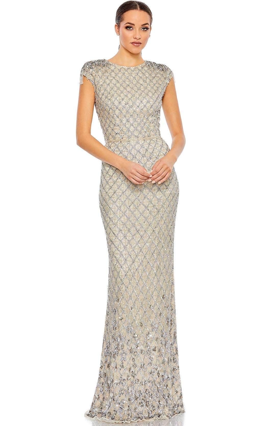 Mac Duggal 5642 - Lattice Sheath Evening Gown Special Occasion Dresses 4 / Silver Nude