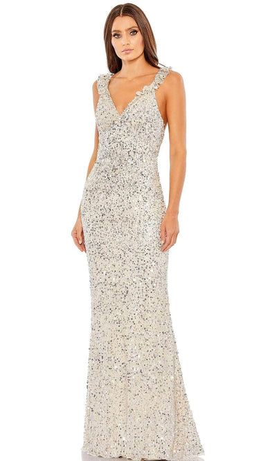 Mac Duggal 5674 - V-Neck Prom Dress Prom Dresses 0 / Nude Silver