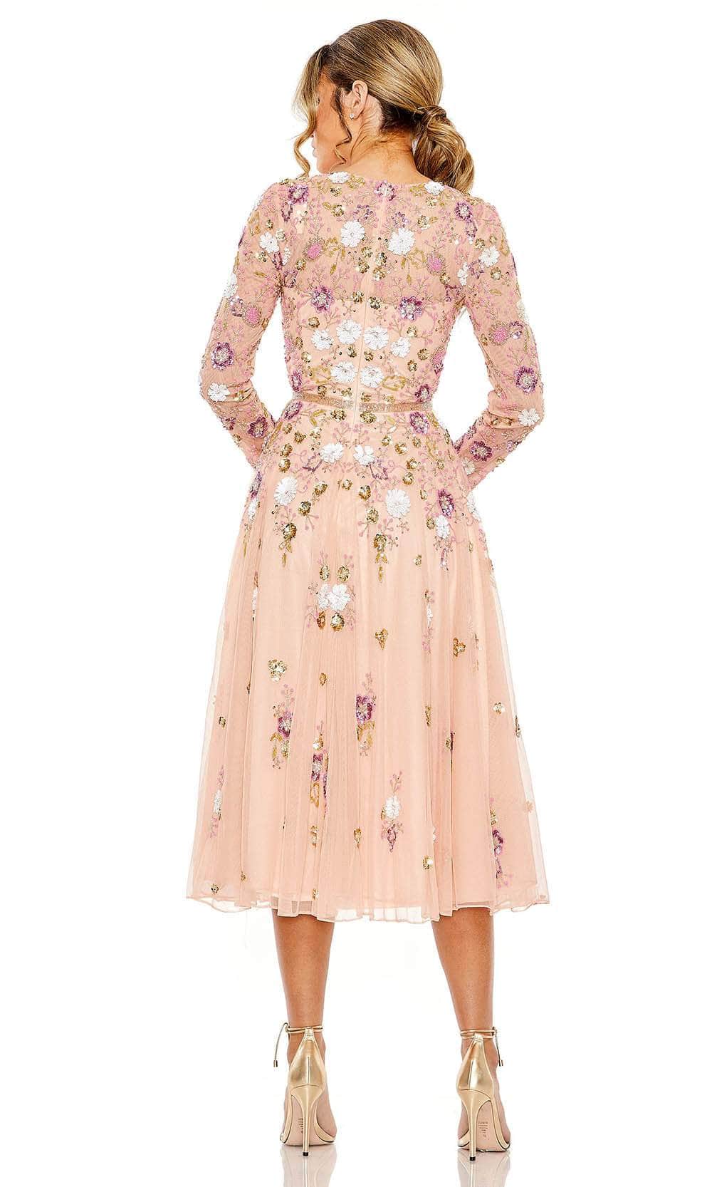 Mac Duggal - Green Sequined Floral Long Sleeve High Neck Midi Dress - US 10 Mac Duggal - Green Sequined Floral Long Sleeve High Neck Midi Dress - US 10