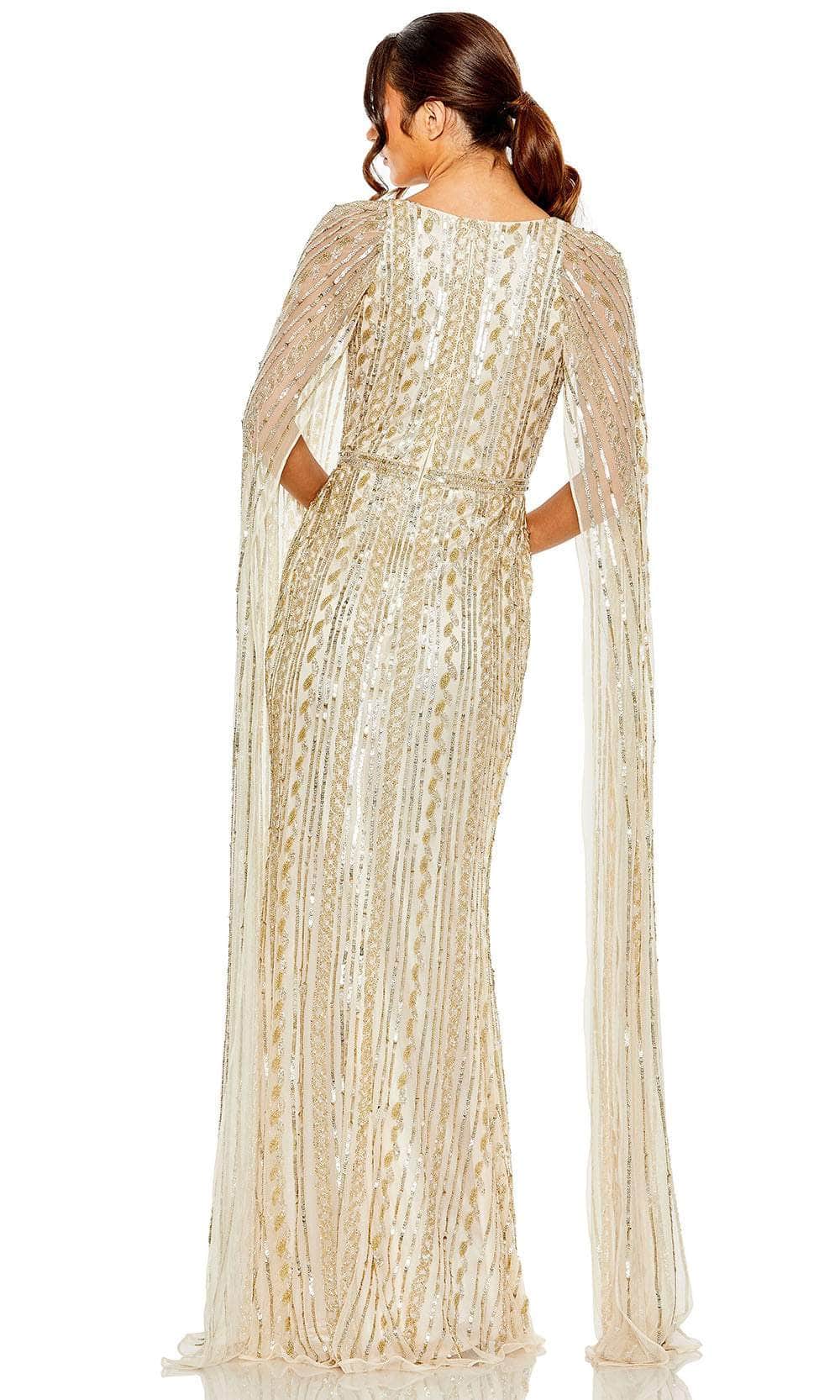 Mac Duggal 5915 - Long Sequin Sheath Dress - Long Cape Sleeve, Beaded, Sequin, Thin Waistband, Full Back, Back Zipper, Floor Length ADASA Mac Duggal 5915 - Long Sequin Sheath Dress - Long Cape Sleeve, Beaded, Sequin, Thin Waistband, Full Back, Back Zipper, Floor Length ADASA