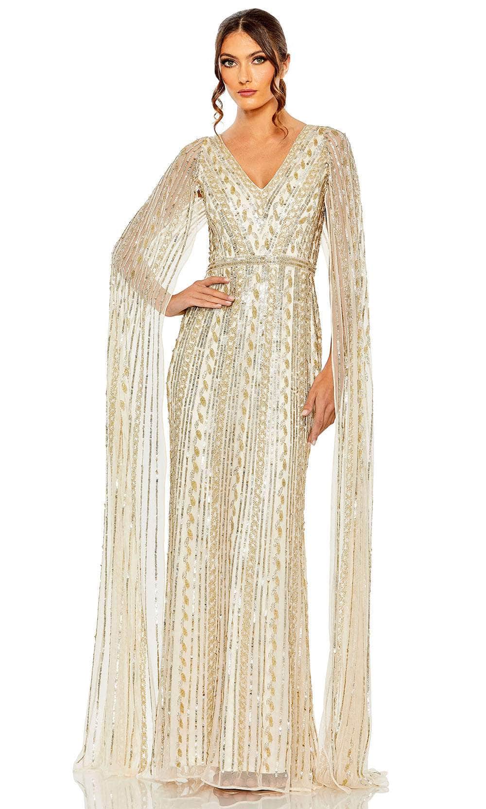 Mac Duggal 5915 - Long Sequin Sheath Dress - Long Cape Sleeve, Beaded, Sequin, Thin Waistband, Full Back, Back Zipper, Floor Length ADASA Mac Duggal 5915 - Long Sequin Sheath Dress - Long Cape Sleeve, Beaded, Sequin, Thin Waistband, Full Back, Back Zipper, Floor Length ADASA