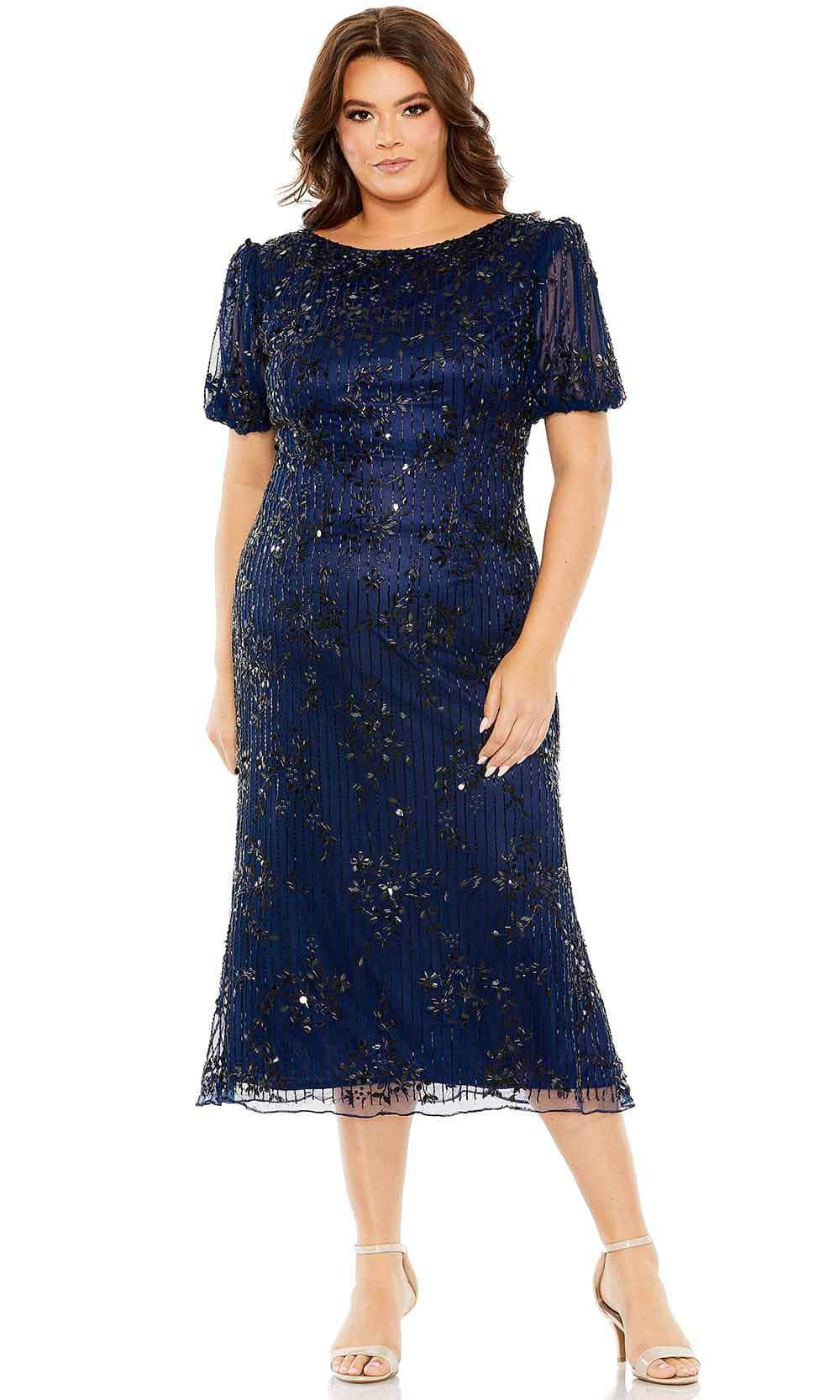 Mac Duggal 5940 - Puff Sleeve Tea-Length Dress 14 /  Midnight