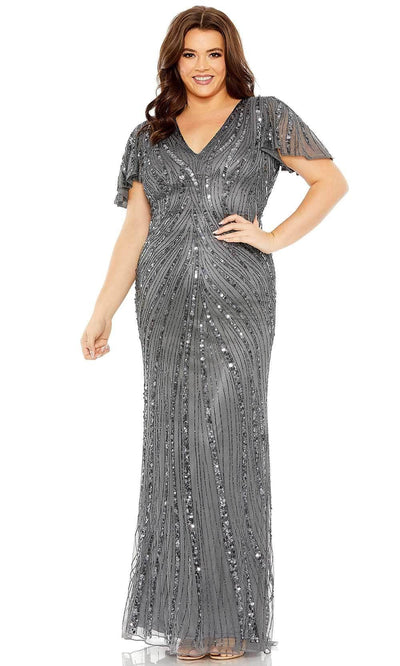 Mac Duggal 5945 - V-Neck Evening Dress 14 /  Pewter