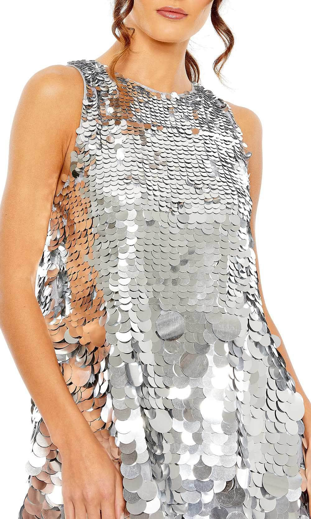 Mac Duggal - Silver Sleeveless Disc Sequin Trapeze Dress - US 12 Mac Duggal - Silver Sleeveless Disc Sequin Trapeze Dress - US 12