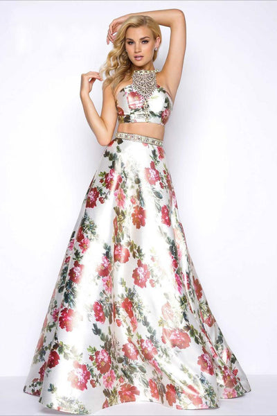Mac Duggal - 66036M Two Piece Prom Dress with Jeweled Neckline Special Occasion Dress 0 / Floral Multi-Color