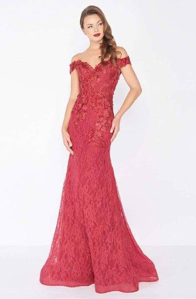 Mac Duggal - 66214R Off the Shoulder Rich Lace Gown Special Occasion Dress 0 / Ruby