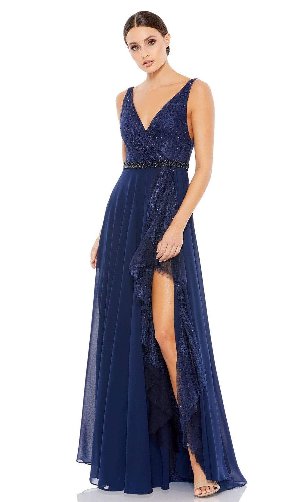 Mac Duggal - 67482 Open Back Lace Accented Dress Evening Dresses 0 / Navy