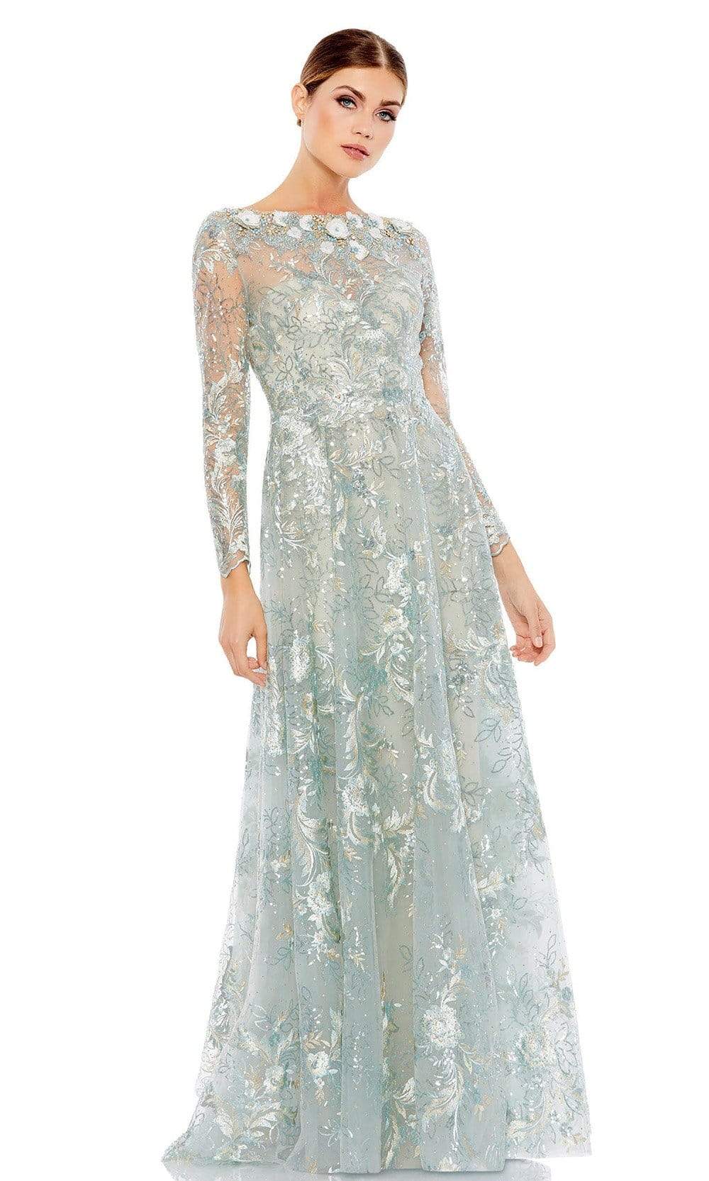 Mac Duggal - 67498 Bateau Floral Embroidered Gown Mother of the Bride Dresess 4 / Mist