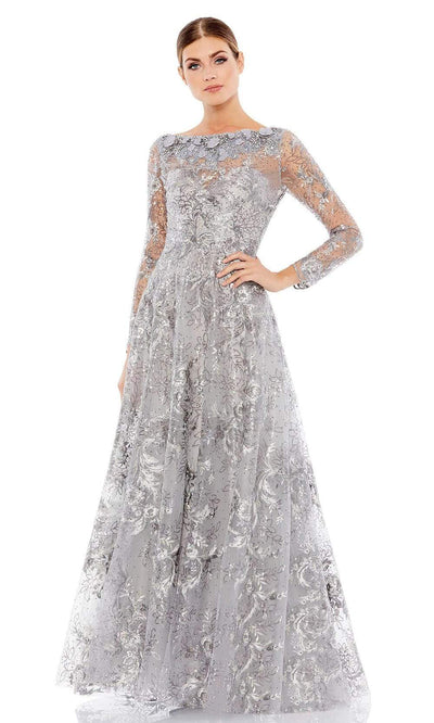 Mac Duggal - 67498 Bateau Floral Embroidered Gown Mother of the Bride Dresess 4 / Sterling
