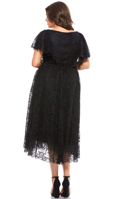 Mac Duggal - 67542 Lace V Neck Tea Length Dress Cocktail Dresses