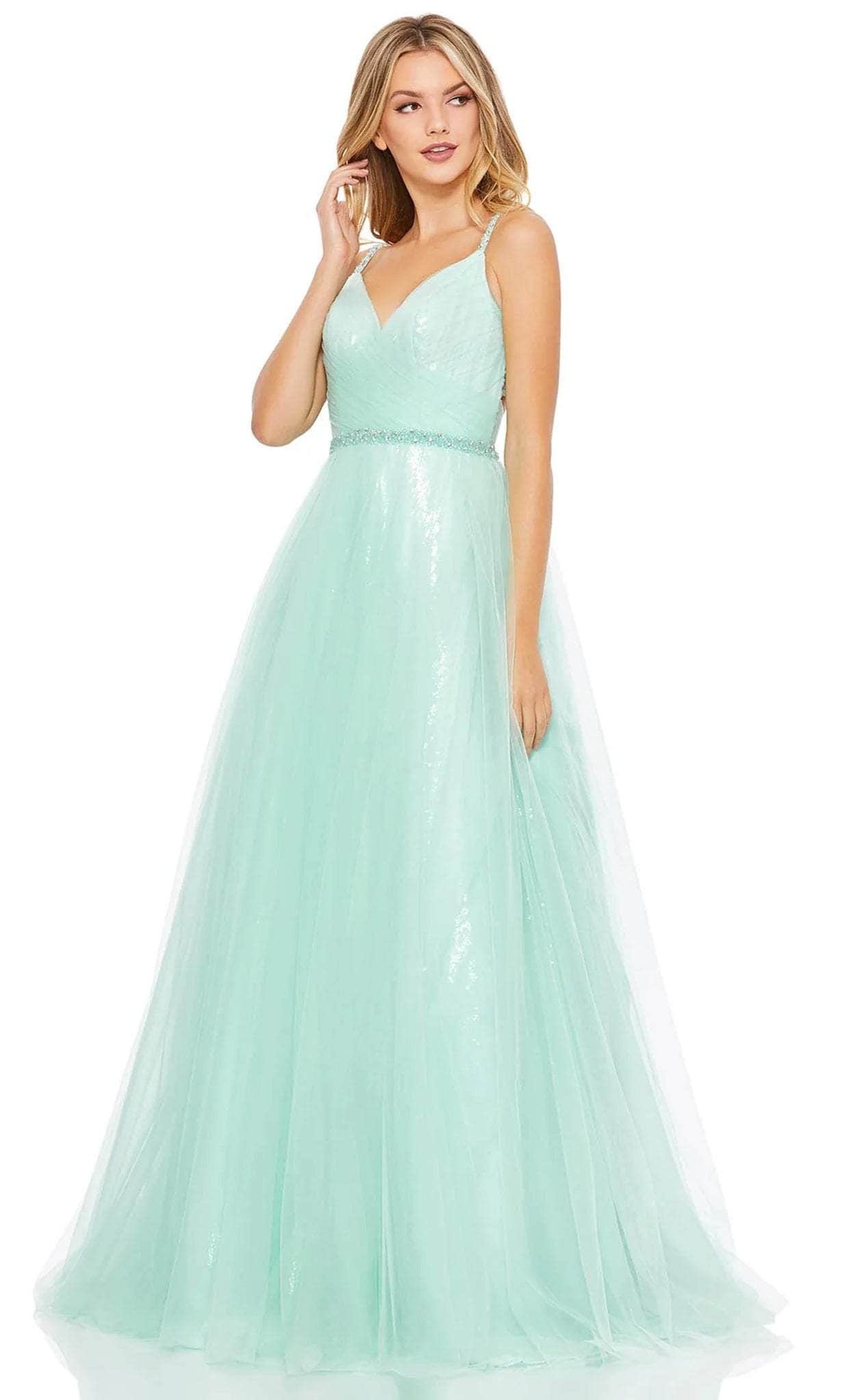 Mac Duggal 67565 - Pastel Motif Tulle A-line Gown Prom Dresses 0 / Mint