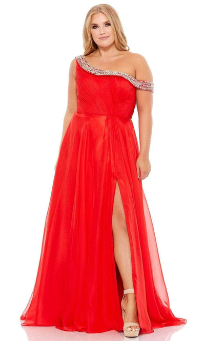 Mac Duggal 67727 - Asymmetrical Beaded Trim Prom Gown Prom Dresses 14 / Red