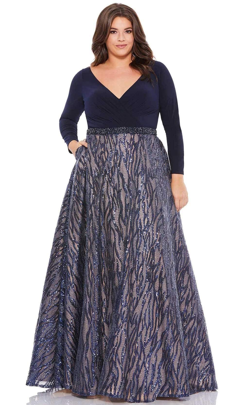 Mac Duggal - 67765 Plain And Embellished A-Line Dress Prom Dresses 12W / Midnight Blue