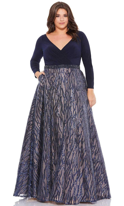 Mac Duggal - 67765 Plain And Embellished A-Line Dress Prom Dresses 12W / Midnight Blue