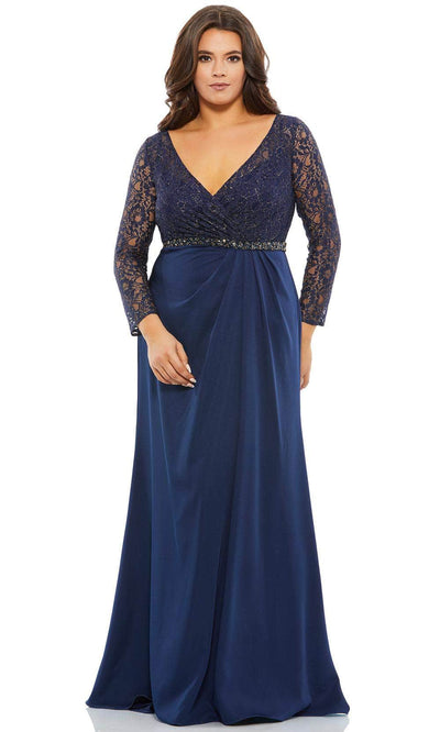 Mac Duggal 67898 - Illusion Long Sleeve V Neck Dress Evening Dresses 14 / Midnight