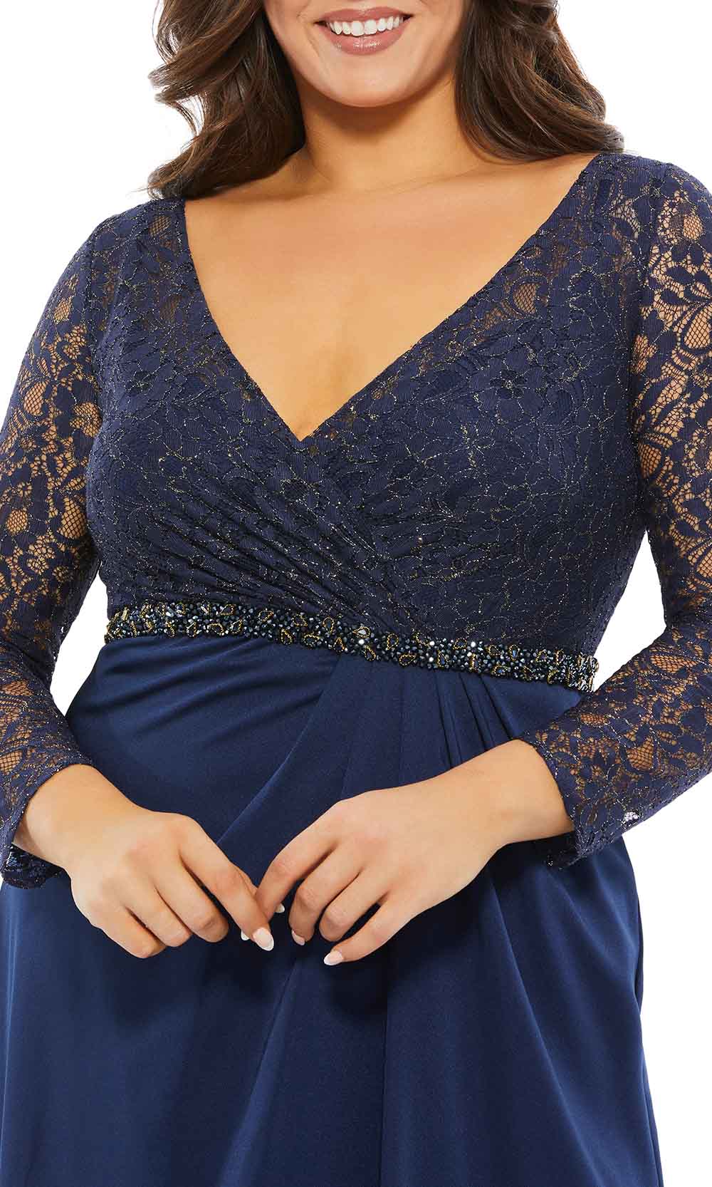 Mac Duggal 67898 - Illusion Long Sleeve V Neck Dress Evening Dresses
