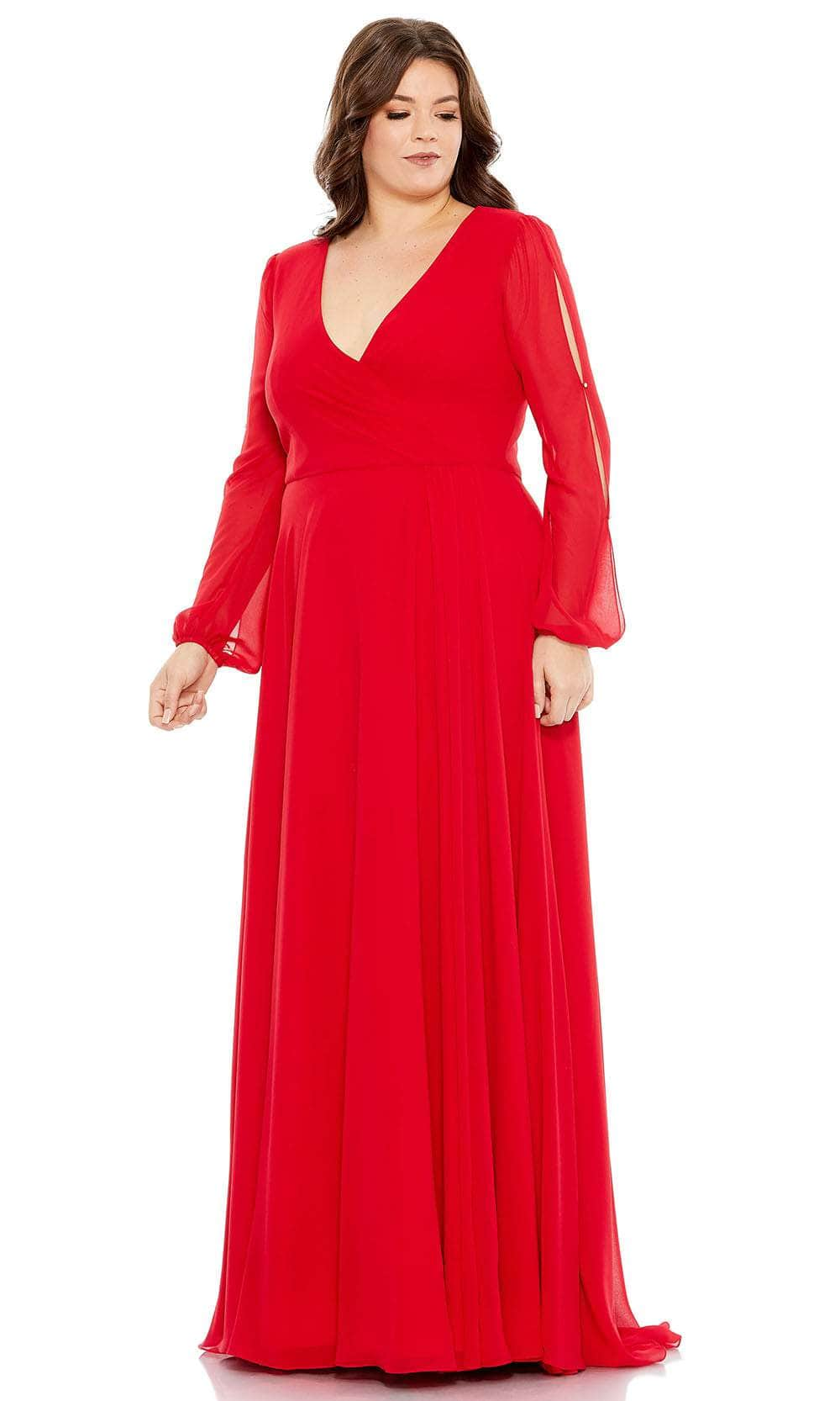 Mac Duggal 67912 - Long Sleeve V-Neck DressEvening Dresses 4 / Red