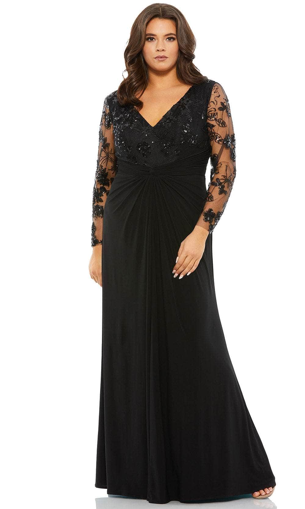 mac duggal black embellished floral long sleeve dress Mac Duggal Women's Jersey Gown With Embellished Flower