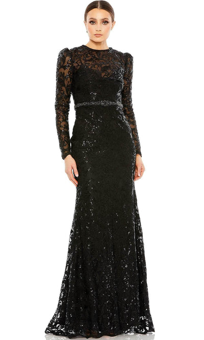 Mac Duggal 68011 - Embellished Long Sleeve Prom Dress Prom Dresses 2 / Black