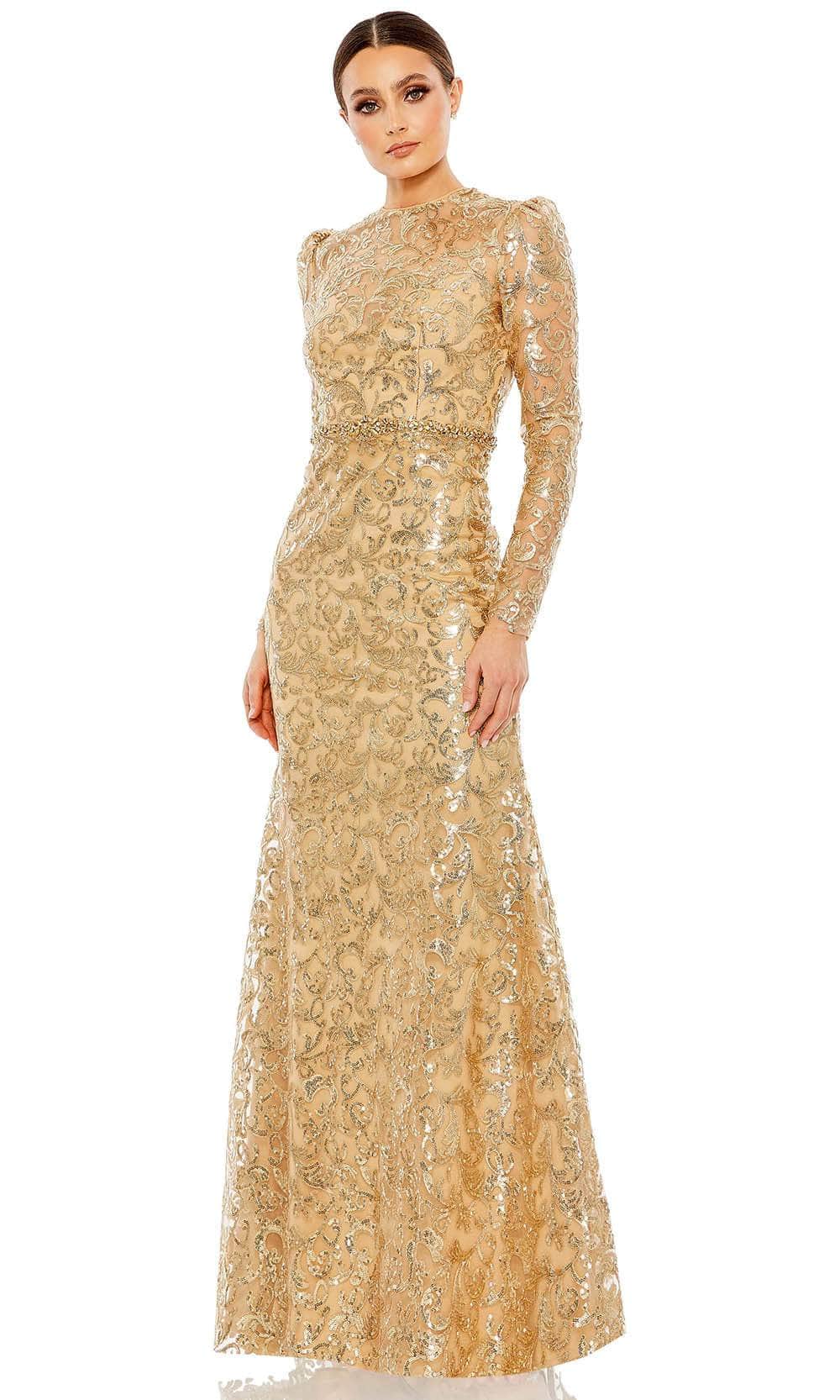 Mac Duggal 68011 - Embellished Long Sleeve Prom Dress Prom Dresses 2 / Gold
