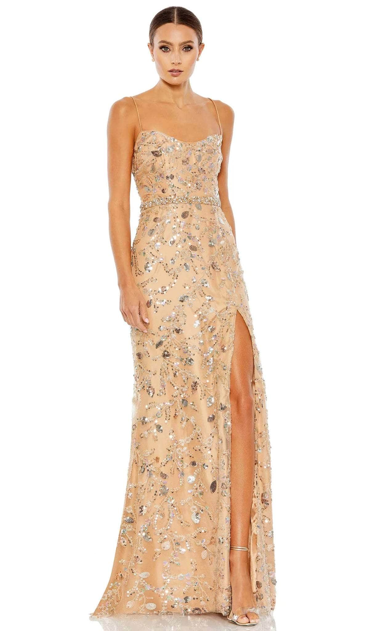 Mac Duggal 68049 - Scoop Neck Sequin Evening Gown Prom Dresses 0 / Nude