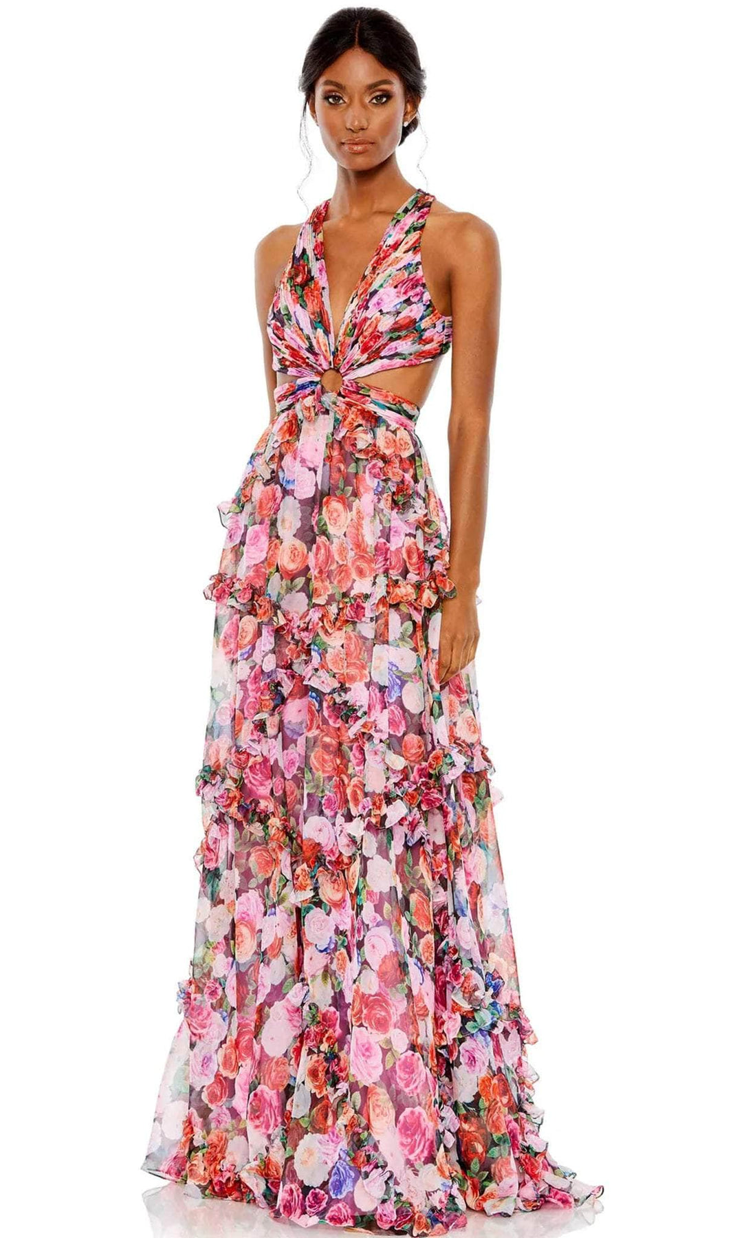 A-Line Prom Dresses Floral Dress Formal Floor Length Sleeveless V Neck – BL  Dress
