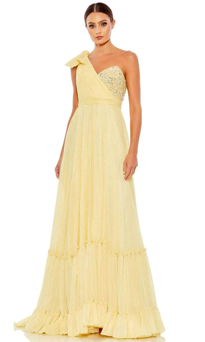 Mac Duggal 68095 - Asymmetric Pleated Evening Gown Evening Dresses 0 / Lemon