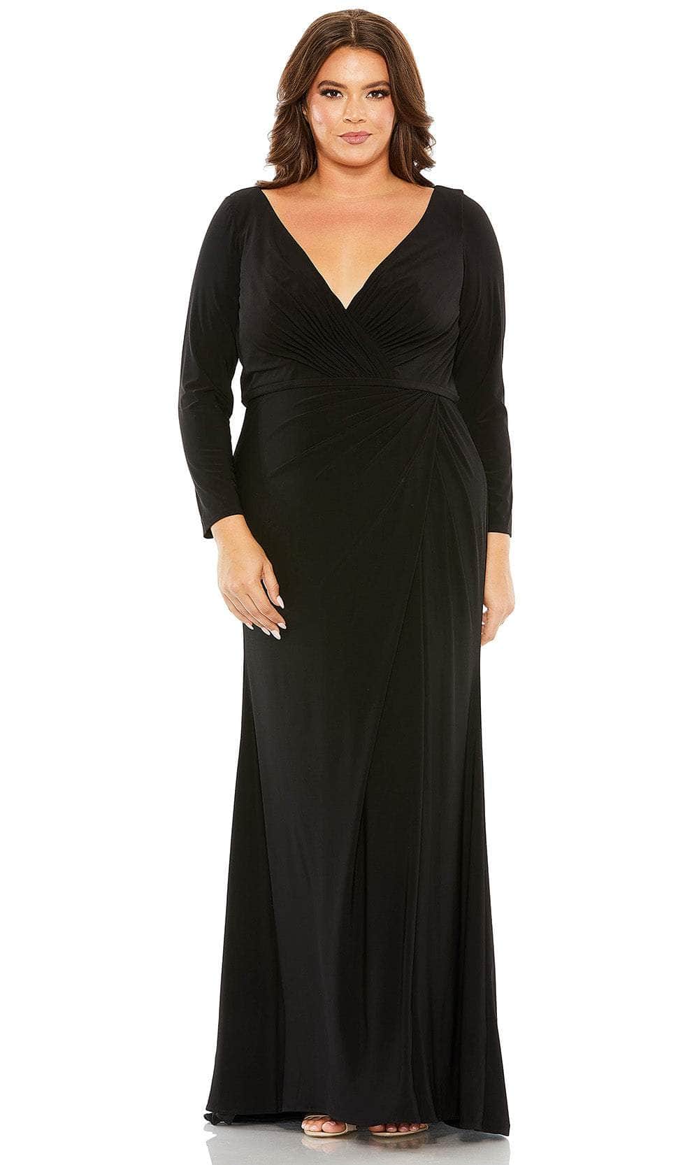 Mac Duggal 68442 - Surplice V-Neck Jersey Prom Gown Special Occasion Dress 14W / Black