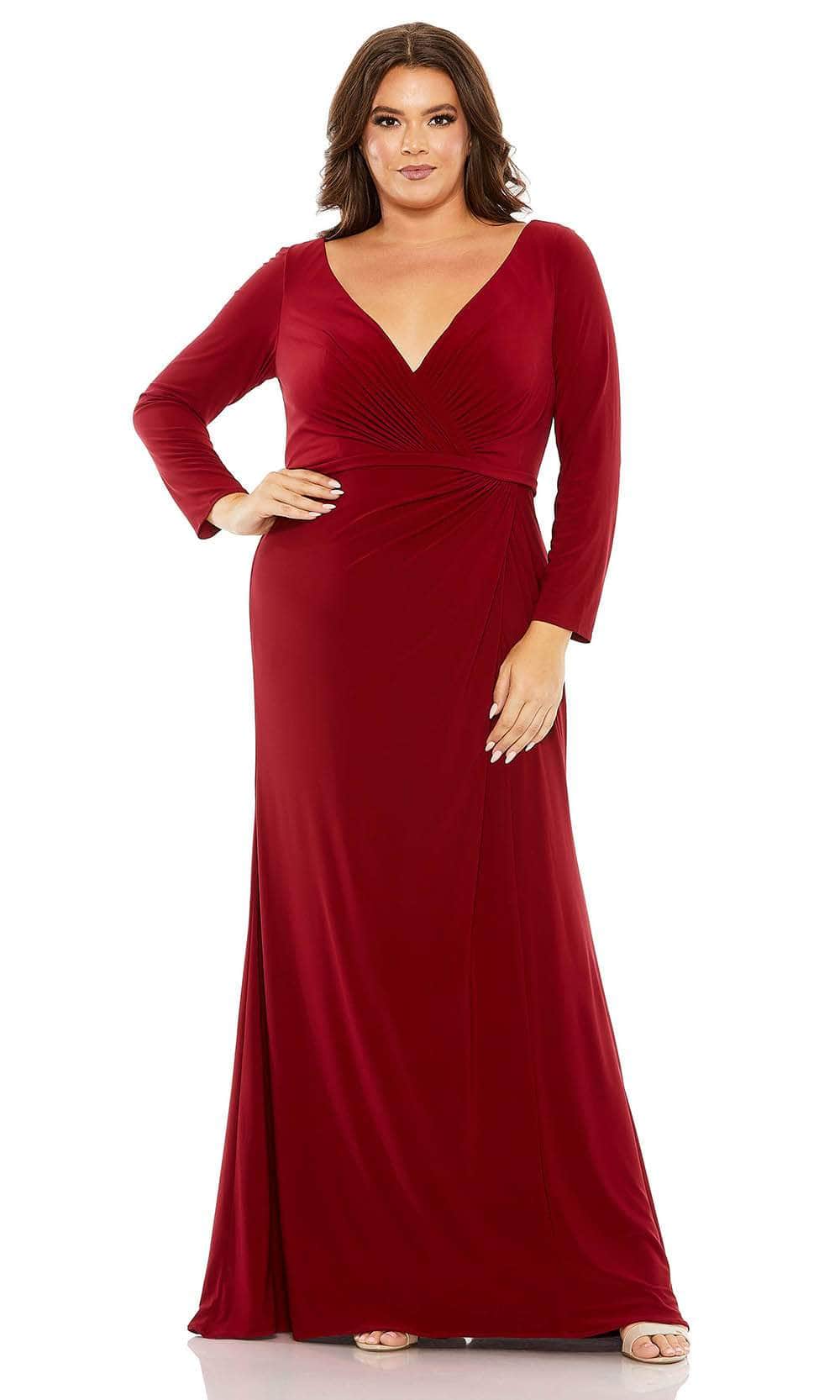 Mac Duggal 68442 - Surplice V-Neck Jersey Prom Gown Special Occasion Dress 14W / Burgundy